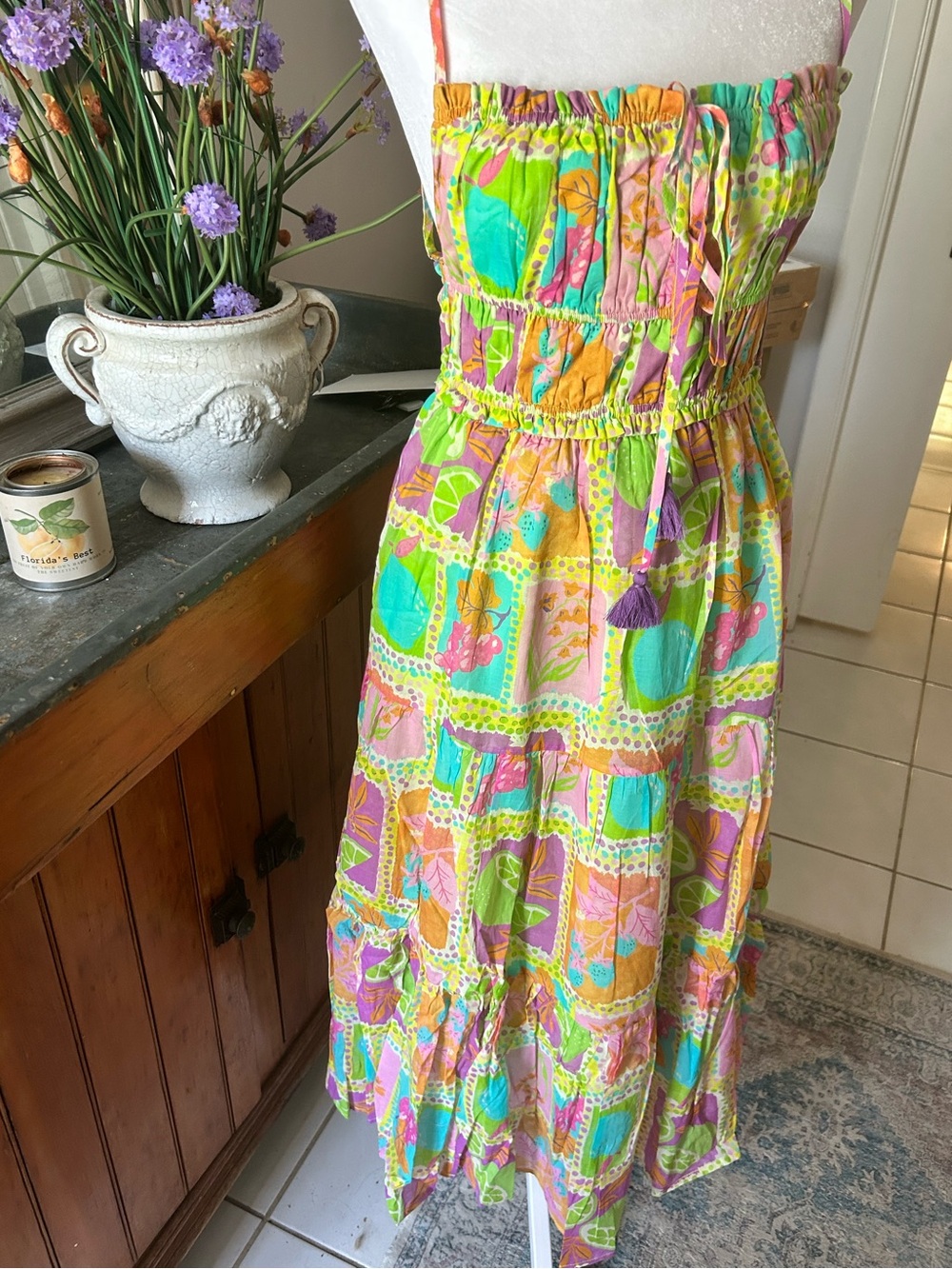 Meet me in Santorini Multi-Color Summer Sundress with Tassel Tie